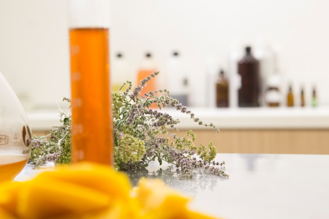 Bottle of herbal extract used in quality control assessment